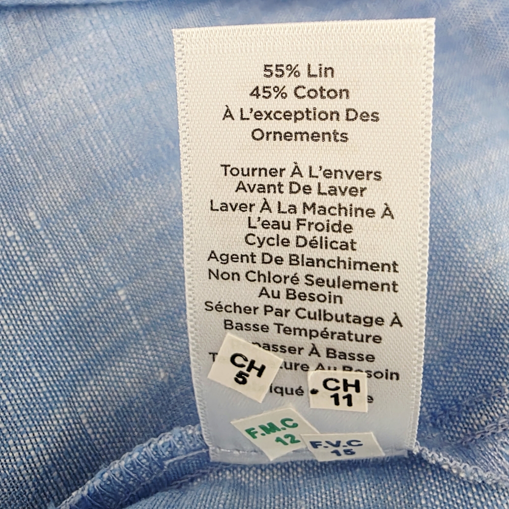 TALBOTS Boho Embroidered Linen Blue Blouse Small - Picture 11 of 12
